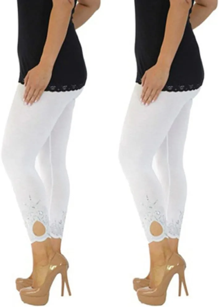 Lace Leggings for Women Capri Jean Leggings High Waisted Yoga Pants Stretch Tights Summer Cropped Trousers Plus Size