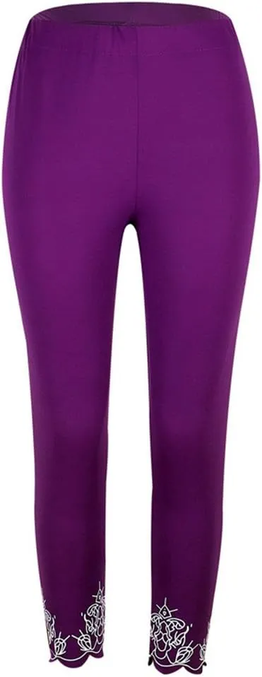 Lace Leggings for Women Capri Jean Leggings High Waisted Yoga Pants Stretch Tights Summer Cropped Trousers Plus Size