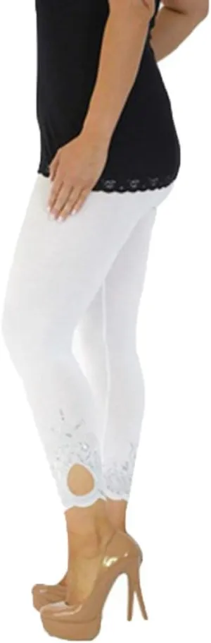 Lace Leggings for Women Capri Jean Leggings High Waisted Yoga Pants Stretch Tights Summer Cropped Trousers Plus Size