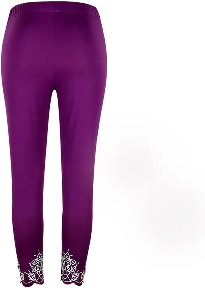 Lace Leggings for Women Capri Jean Leggings High Waisted Yoga Pants Stretch Tights Summer Cropped Trousers Plus Size