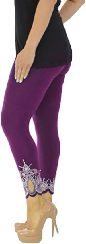 Lace Leggings for Women Capri Jean Leggings High Waisted Yoga Pants Stretch Tights Summer Cropped Trousers Plus Size