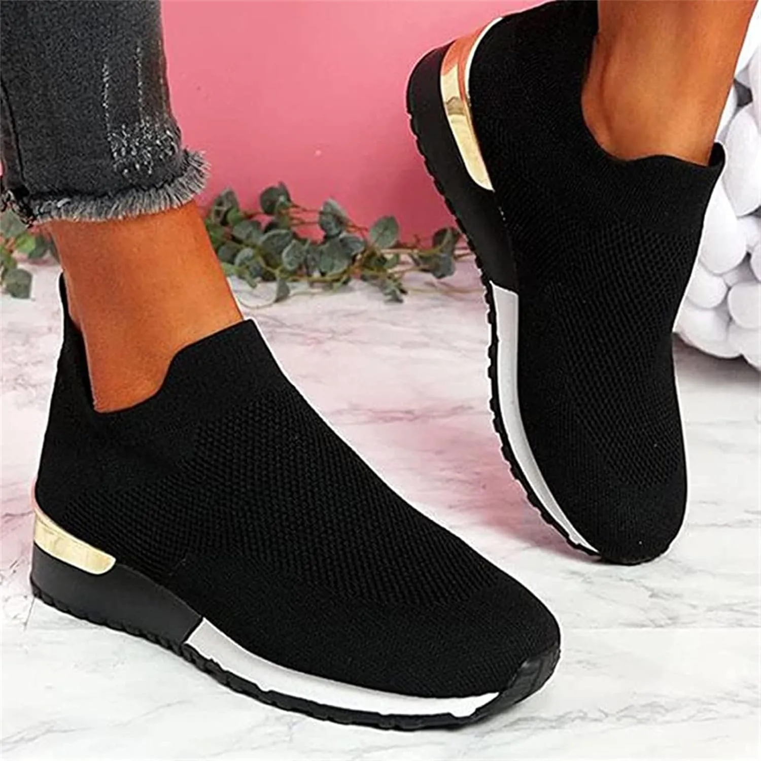 Ladmiple Running Shoes Womens Slip On Sneakers Breathable Lightweight Mesh Gym Shoes Non Slip Workout Walking Shoes