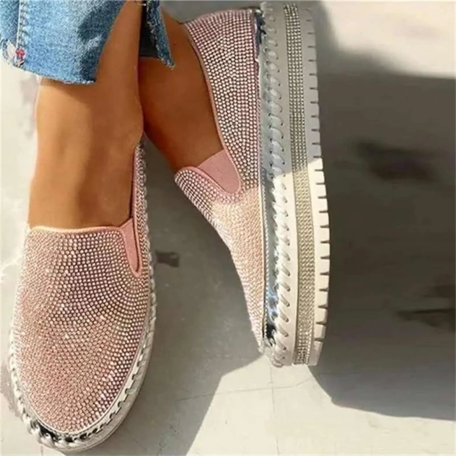 Ladmiple Shoes For Women Sneakers Slip Ons Low Cut Casual Canvas Walking Shoes Summer Fashion Platform Flats Loafers