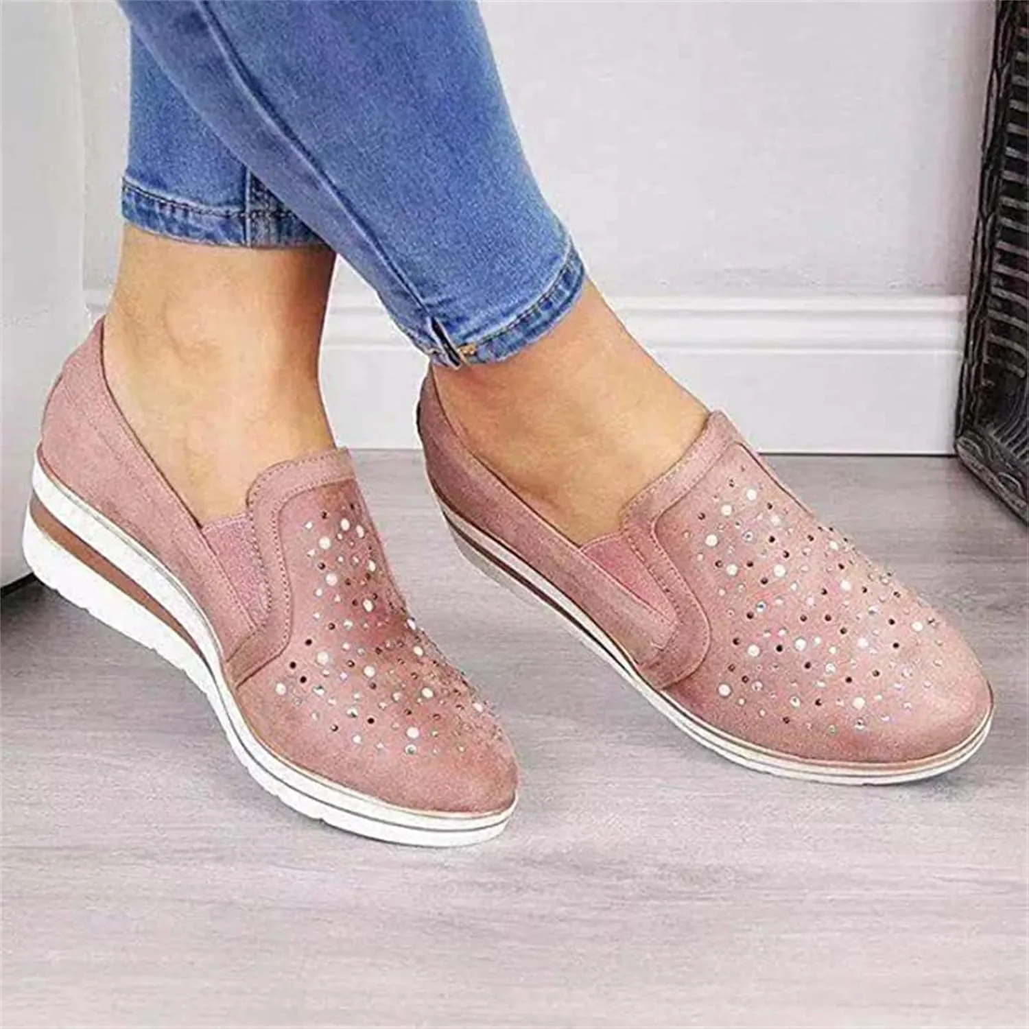 Ladmiple Sneakers For Women Walking Shoes Wide Width Slip On Glitter Shoes Dressy Casual Summer Sparkly Flats Loafers