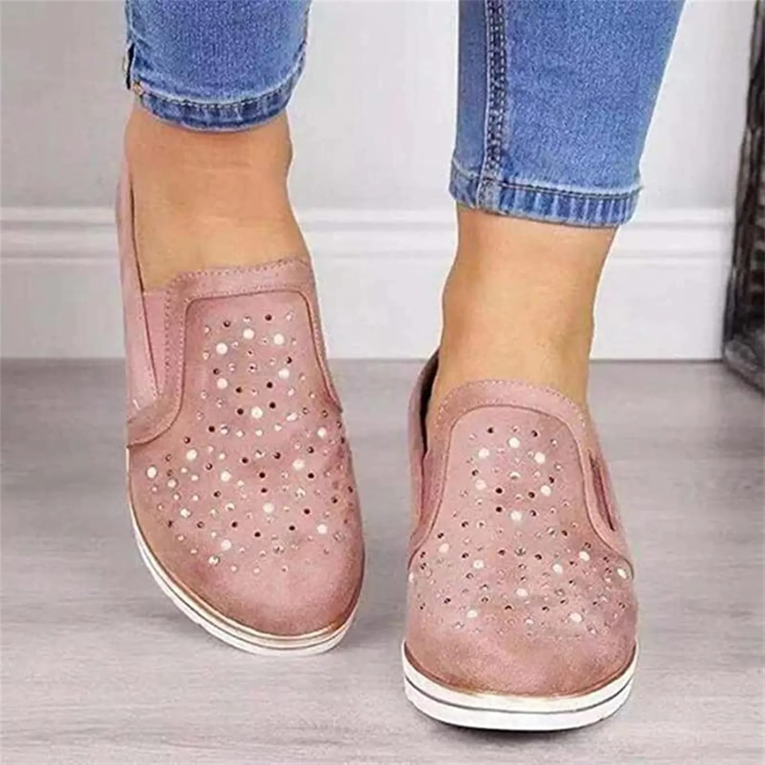 Ladmiple Sneakers For Women Walking Shoes Wide Width Slip On Glitter Shoes Dressy Casual Summer Sparkly Flats Loafers