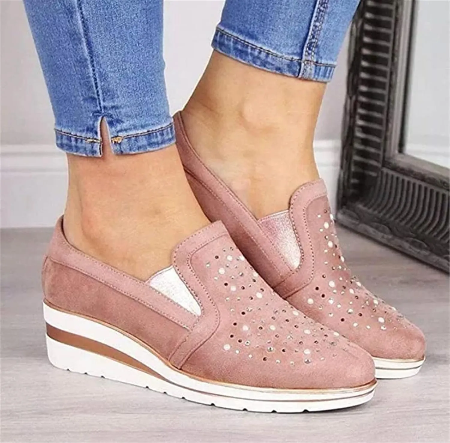 Ladmiple Sneakers For Women Walking Shoes Wide Width Slip On Glitter Shoes Dressy Casual Summer Sparkly Flats Loafers