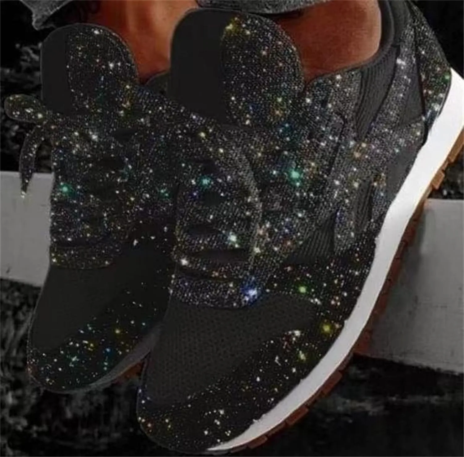 Ladmiple Sneakers For Women Walking Shoes Wide Width Slip On Sparkly Glitter Shoes Fashion Dressy Summer Flats Loafers