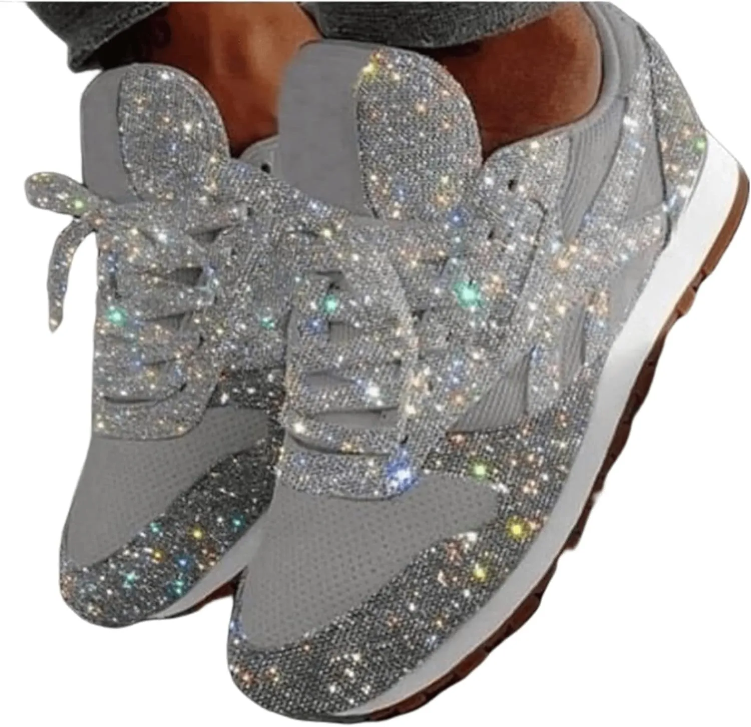Ladmiple Sneakers For Women Walking Shoes Wide Width Slip On Sparkly Glitter Shoes Fashion Dressy Summer Flats Loafers