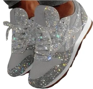 Ladmiple Sneakers For Women Walking Shoes Wide Width Slip On Sparkly Glitter Shoes Fashion Dressy Summer Flats Loafers