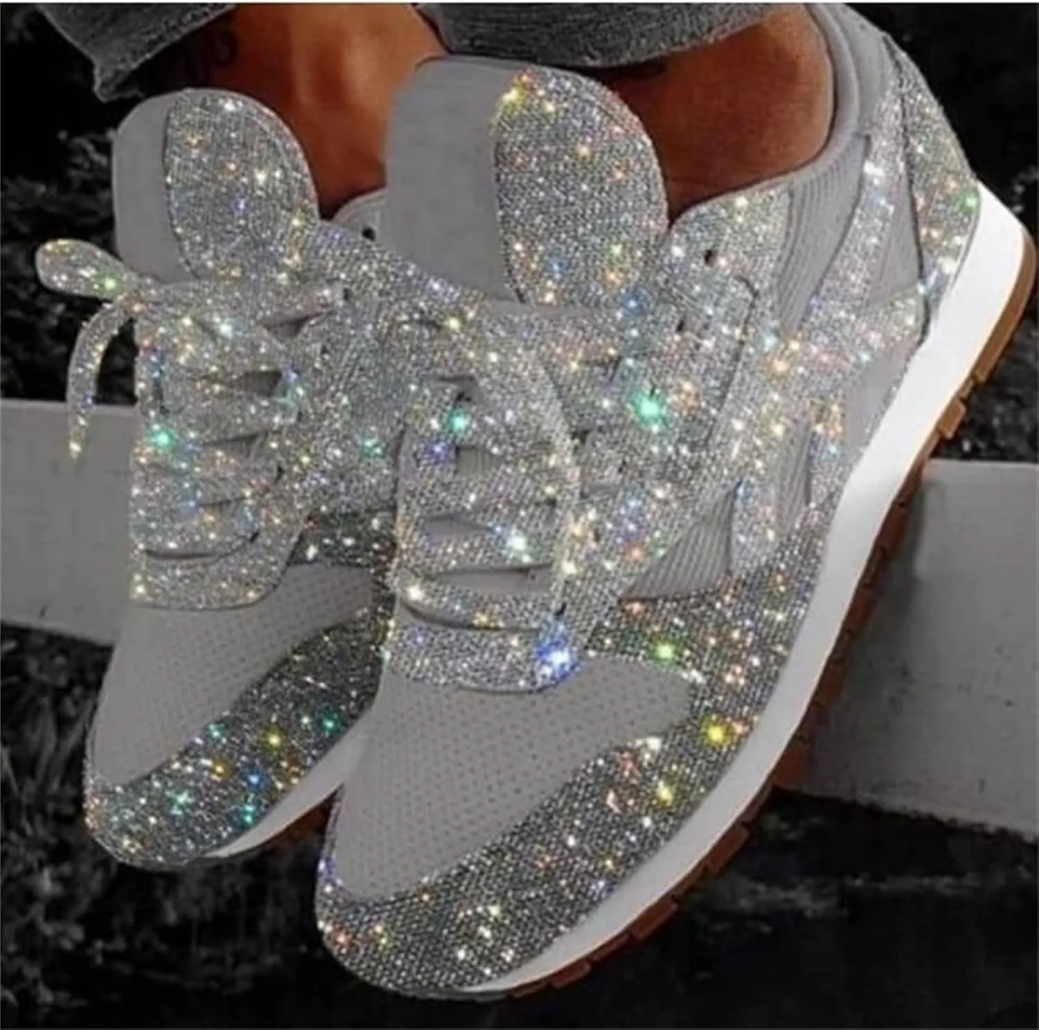 Ladmiple Sneakers For Women Walking Shoes Wide Width Slip On Sparkly Glitter Shoes Fashion Dressy Summer Flats Loafers