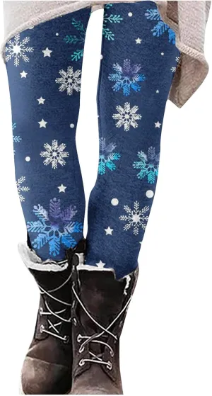LAWOR Womens Fleece Leggings Denim Printed Casual Boot Leggings Warm High Waisted Fall Winter Pants Trendy Tight Pants