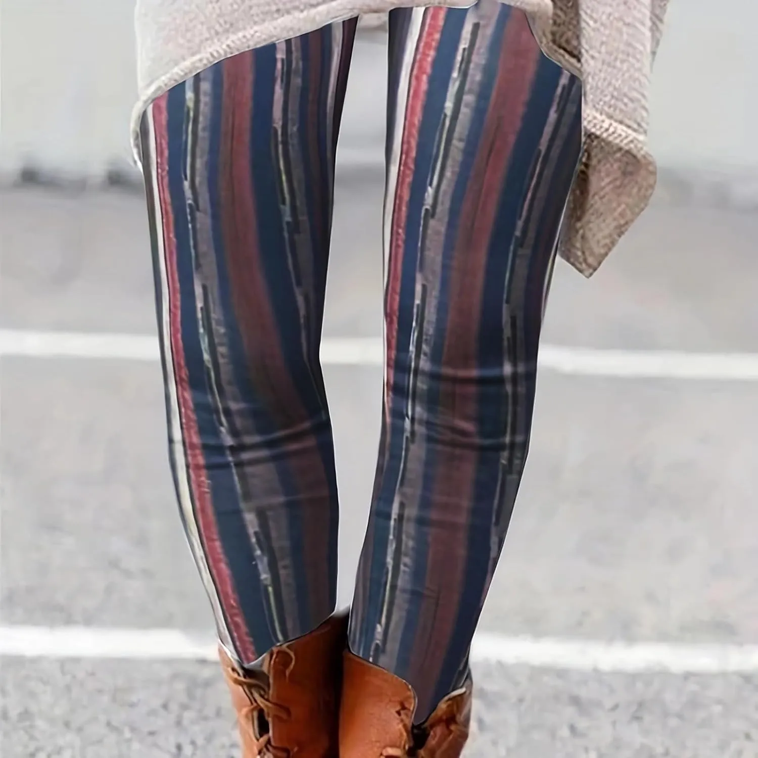 LAWOR Womens Fleece Leggings Denim Printed Casual Boot Leggings Warm High Waisted Fall Winter Pants Trendy Tight Pants