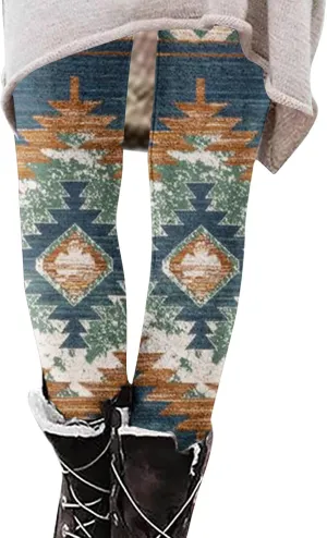 LAWOR Womens Fleece Leggings Denim Printed Casual Boot Leggings Warm High Waisted Fall Winter Pants Trendy Tight Pants