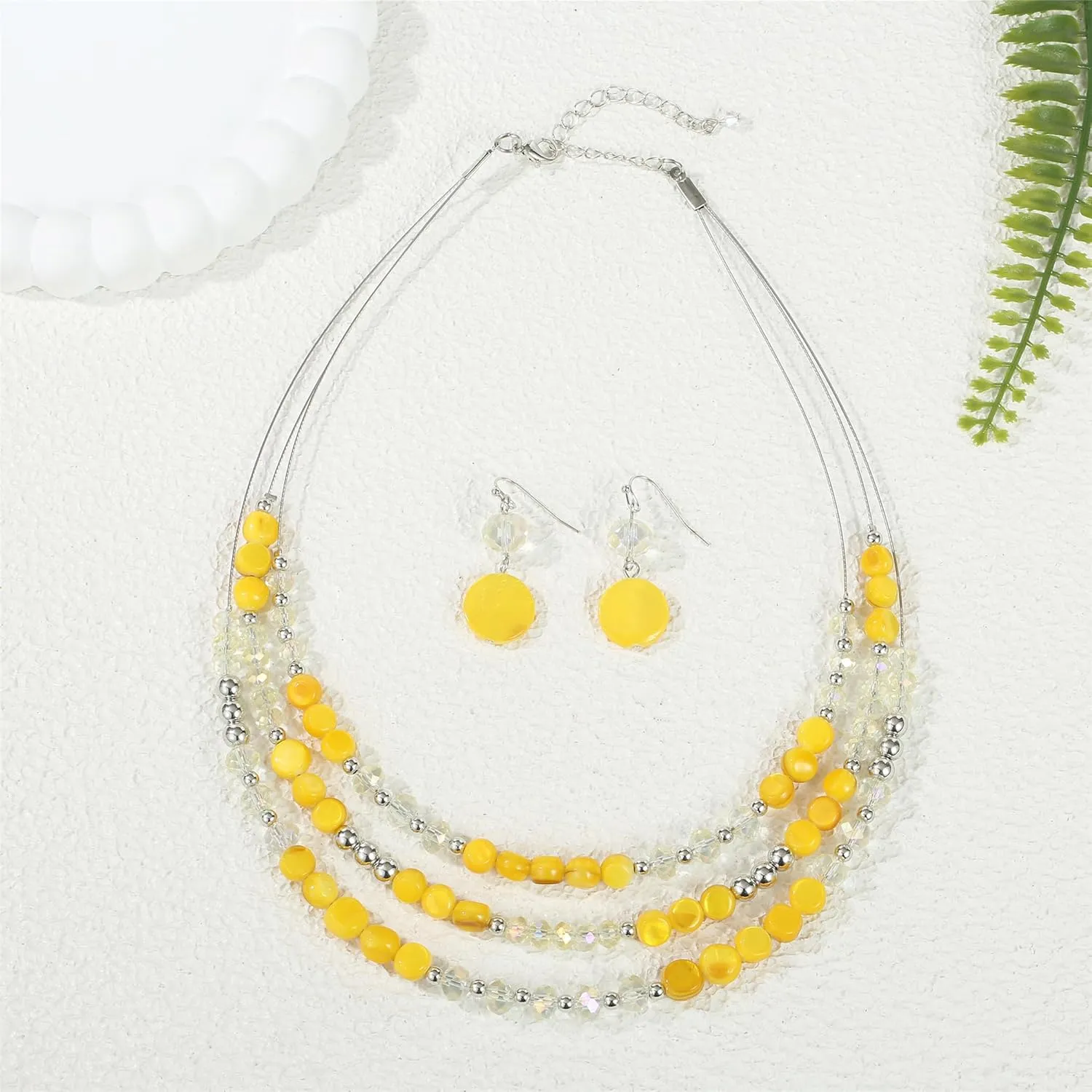 Layered Beaded Statement Necklaces with Earrings Multi Strand Crystal Beads Choker Necklaces for Women Fashion Costume Jewelry Party Gifts