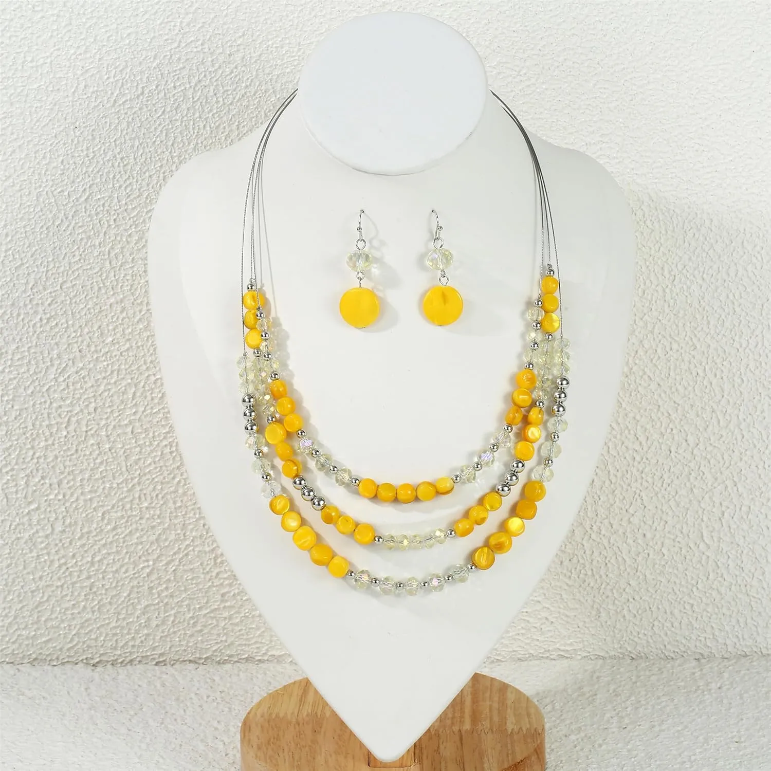 Layered Beaded Statement Necklaces with Earrings Multi Strand Crystal Beads Choker Necklaces for Women Fashion Costume Jewelry Party Gifts