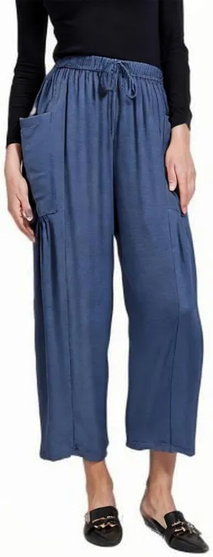 Linen Harem Pants Women Cropped Wide Leg Palazzo Pants Summer Capri Pants Elastic Waist Beach Pants with Pockets