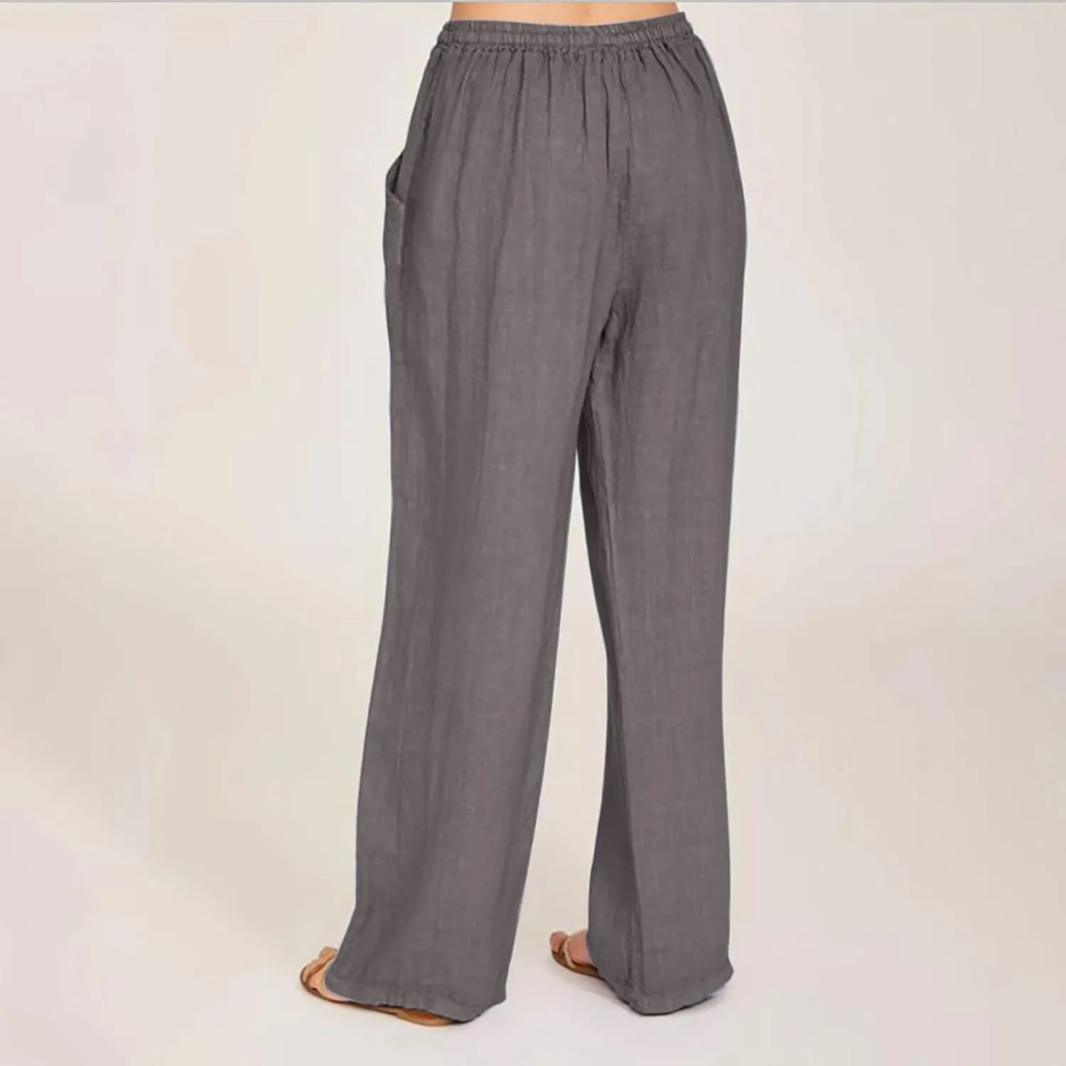 Linen Pants Women Summer Palazzo Pants Flowy Wide Leg Beach Pants with Pockets Drawstring Loose Fit Yoga Pants