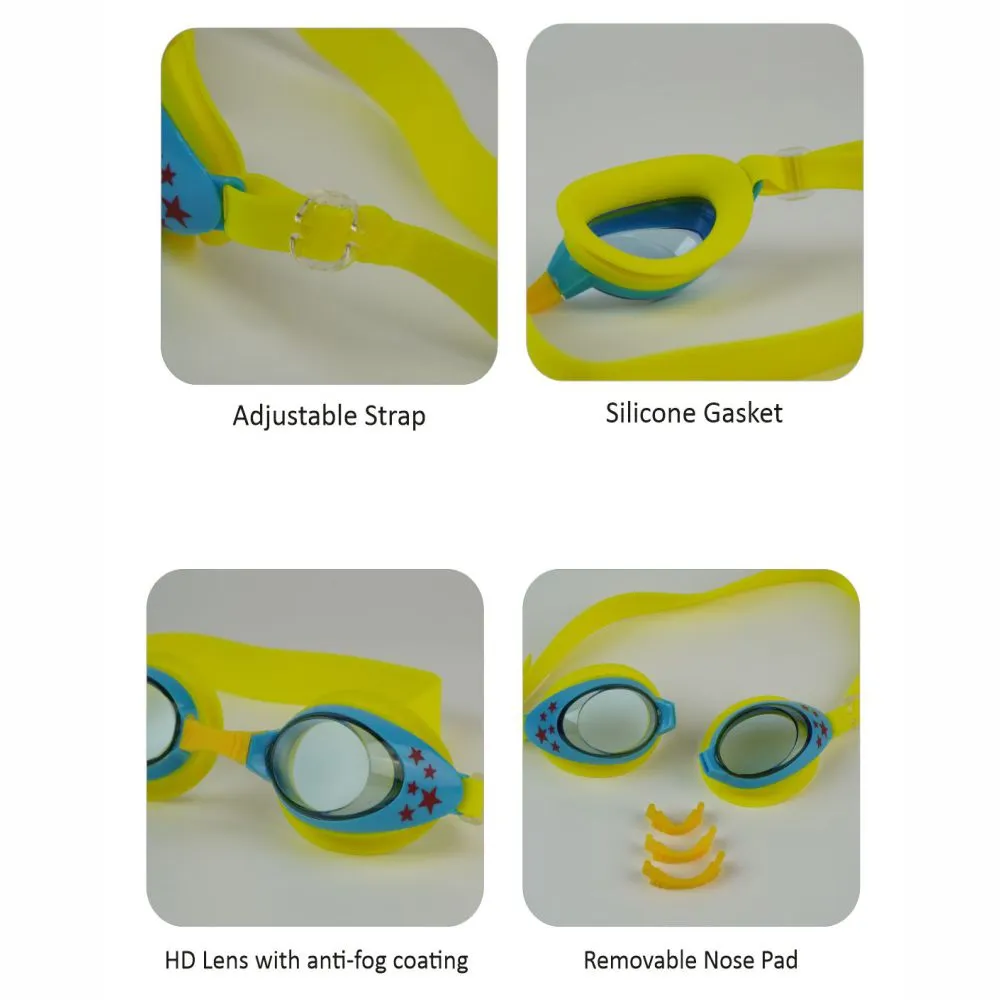 Little Surprise Box , Starry Yellow Anti Fog UV Protection Leakproof Design Swim Goggles for Kids, 3yrs  - 8yrs