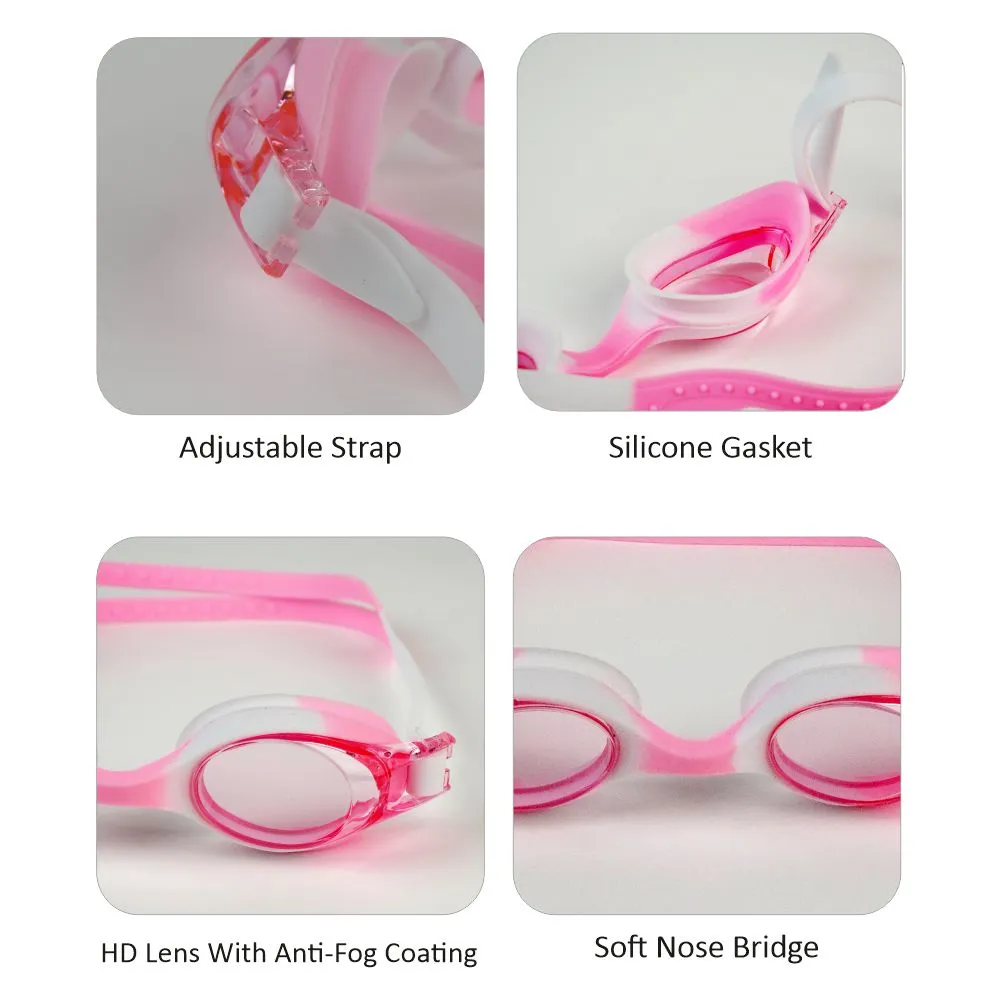 Little Surprise Box ,Tie Dye White with Pink Anti Fog UV Protection Leakproof Design Swim Goggles for Kids, 1yr - 4yrs