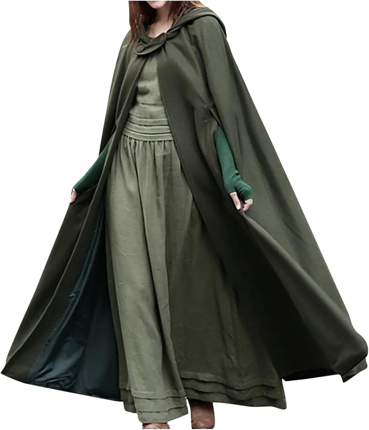 Long Hooded Cloak for Women Winter Jackets Wool Blend Pea Coats Split Fork Outerwear Long Poncho Cape Coat