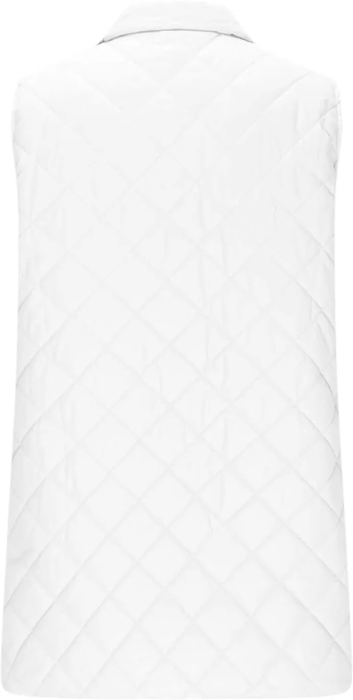 Long Puffer Vest Women Lightweight Quilted Sleeveless Stand Collar Zip Up Puffy Jacket with Pockets Winter Outerwear