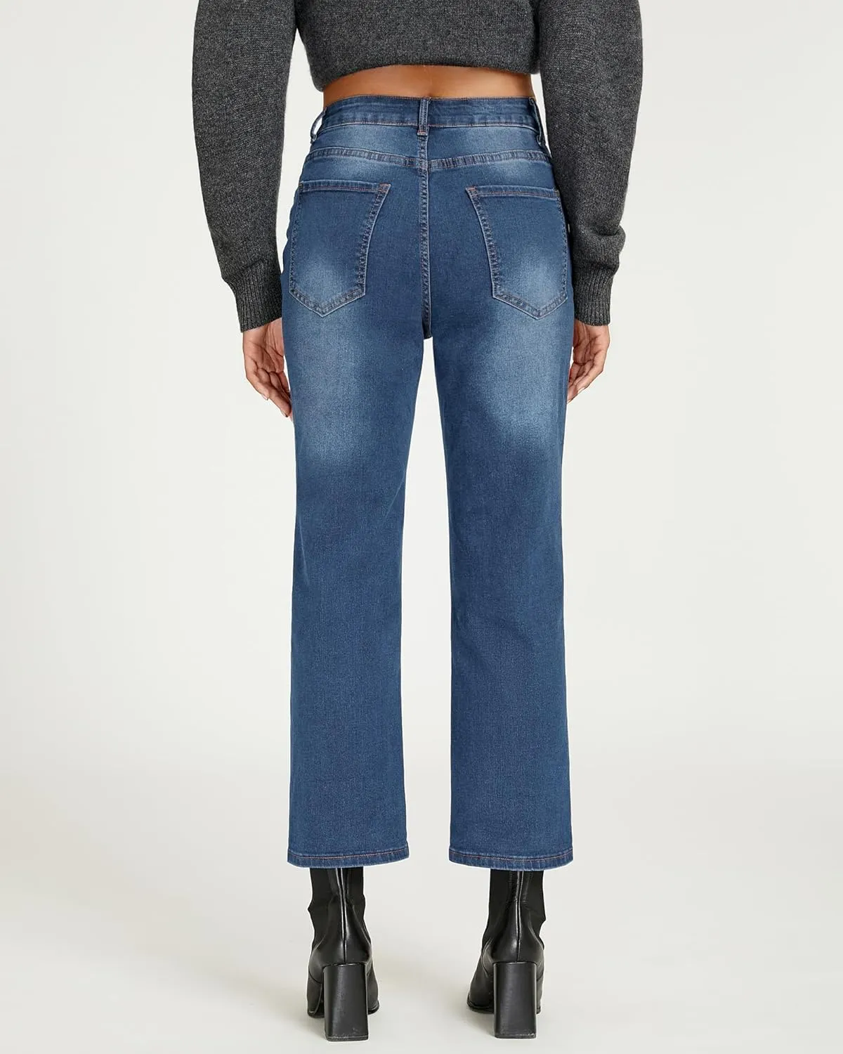 LookbookStore Cropped Jeans for Women High Waisted 90s Baggy Straight Stretchy Denim Pants Trendy Jeans with Pockets