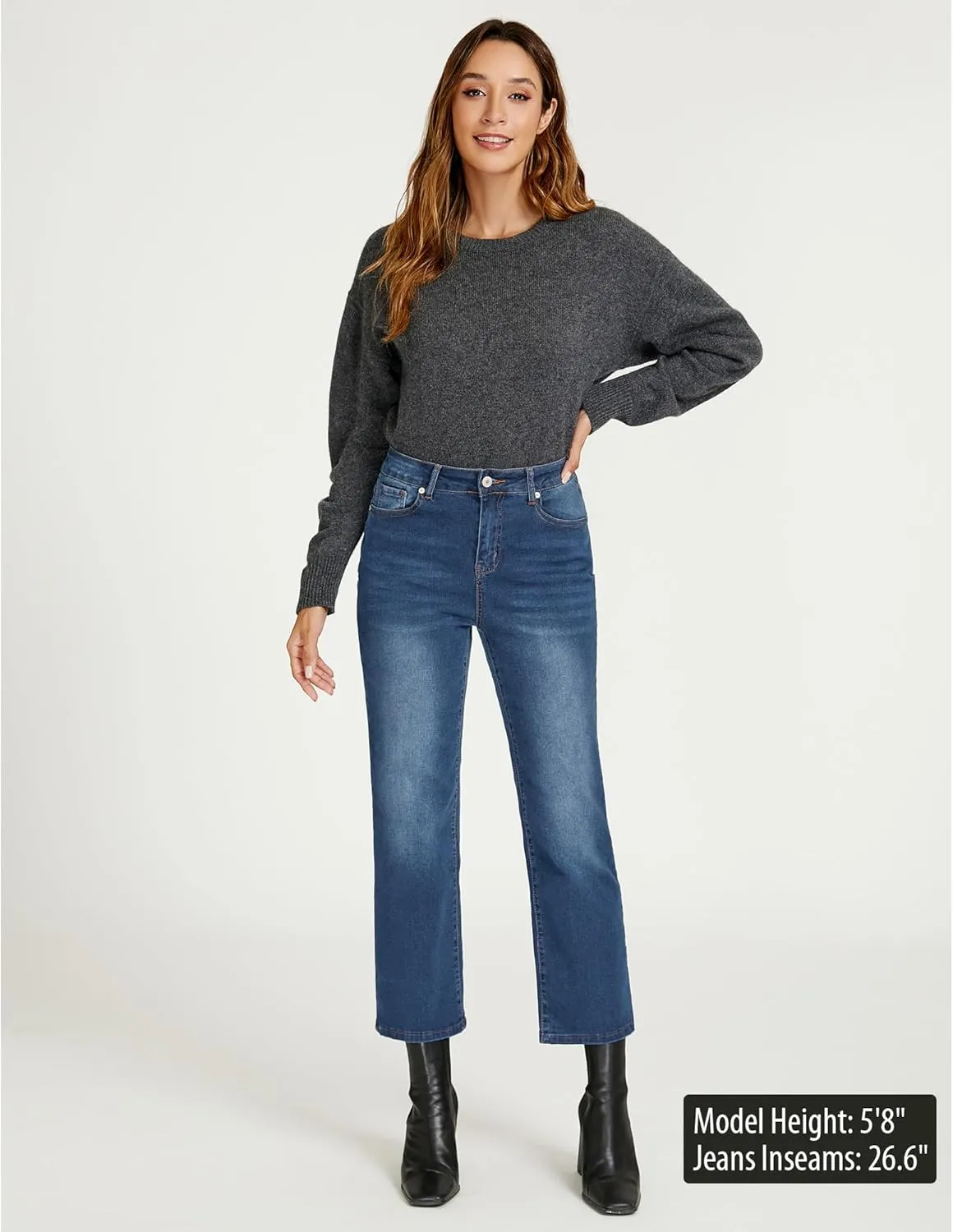 LookbookStore Cropped Jeans for Women High Waisted 90s Baggy Straight Stretchy Denim Pants Trendy Jeans with Pockets