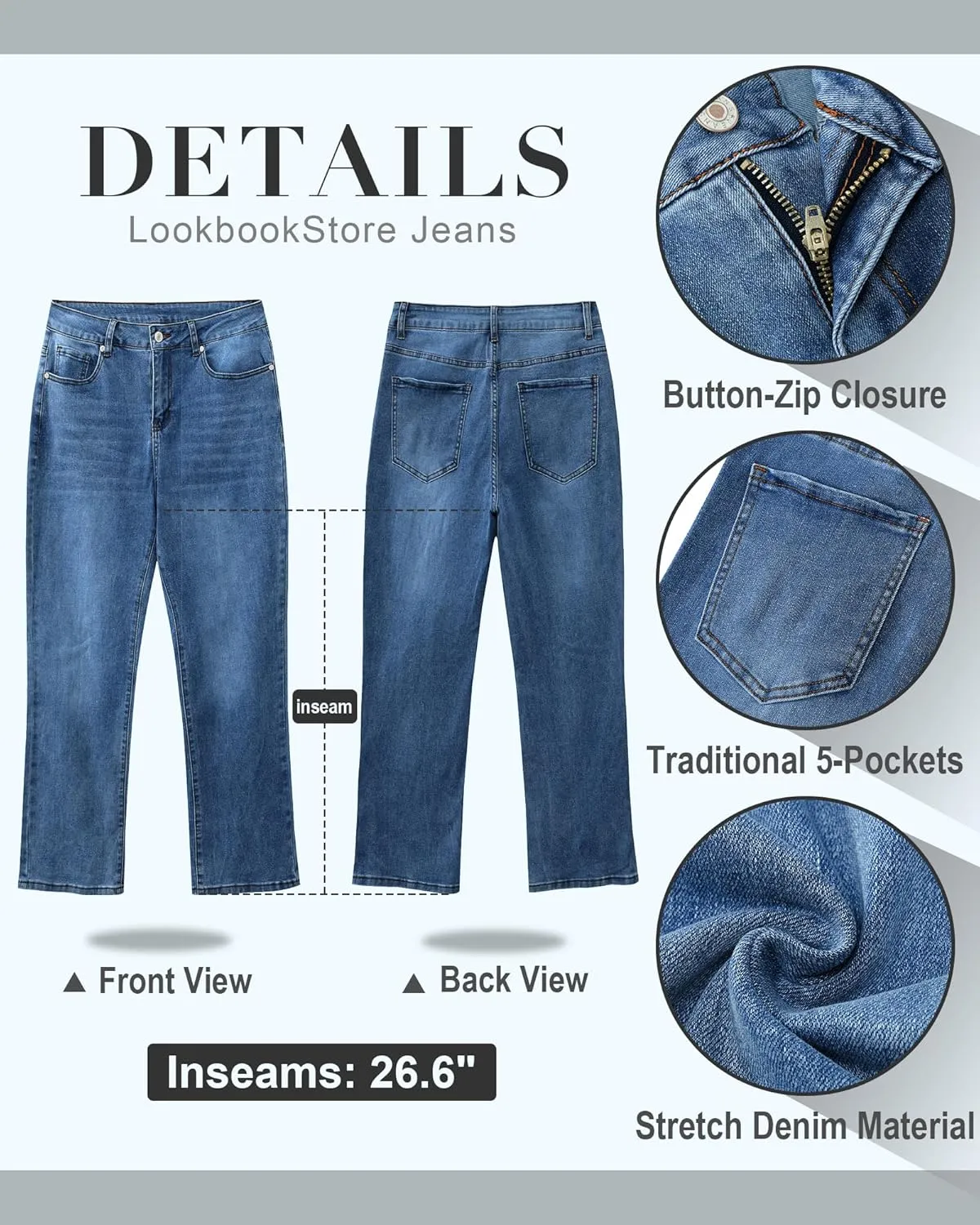 LookbookStore Cropped Jeans for Women High Waisted 90s Baggy Straight Stretchy Denim Pants Trendy Jeans with Pockets