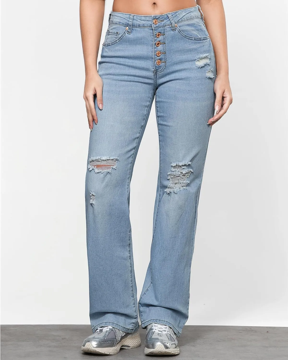 LookbookStore High Waisted Ripped Flare Jeans for Women Distressed Bell Bottom Jeans Wide Leg Pants