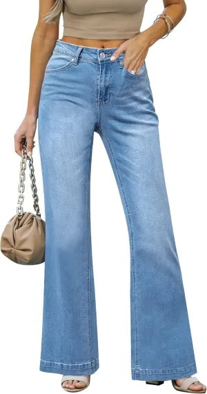 LookbookStore Wide Leg Jeans Woman 2024 Flare High Waist Baggy Jeans for Women Stretchy Denim Pants
