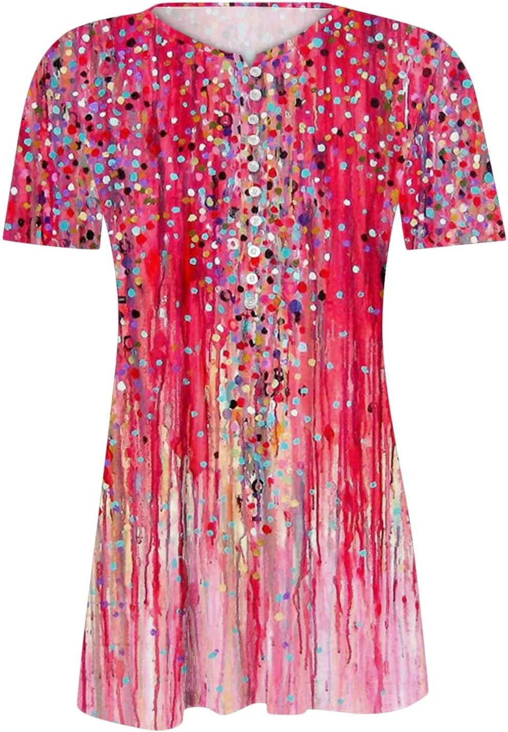 LRMQS Short Sleeve Summer Tops for Women 2024 Vacation Trendy Loose Fit Boho V Neck Tunic Blouse Casual Floral Shirt Clothing
