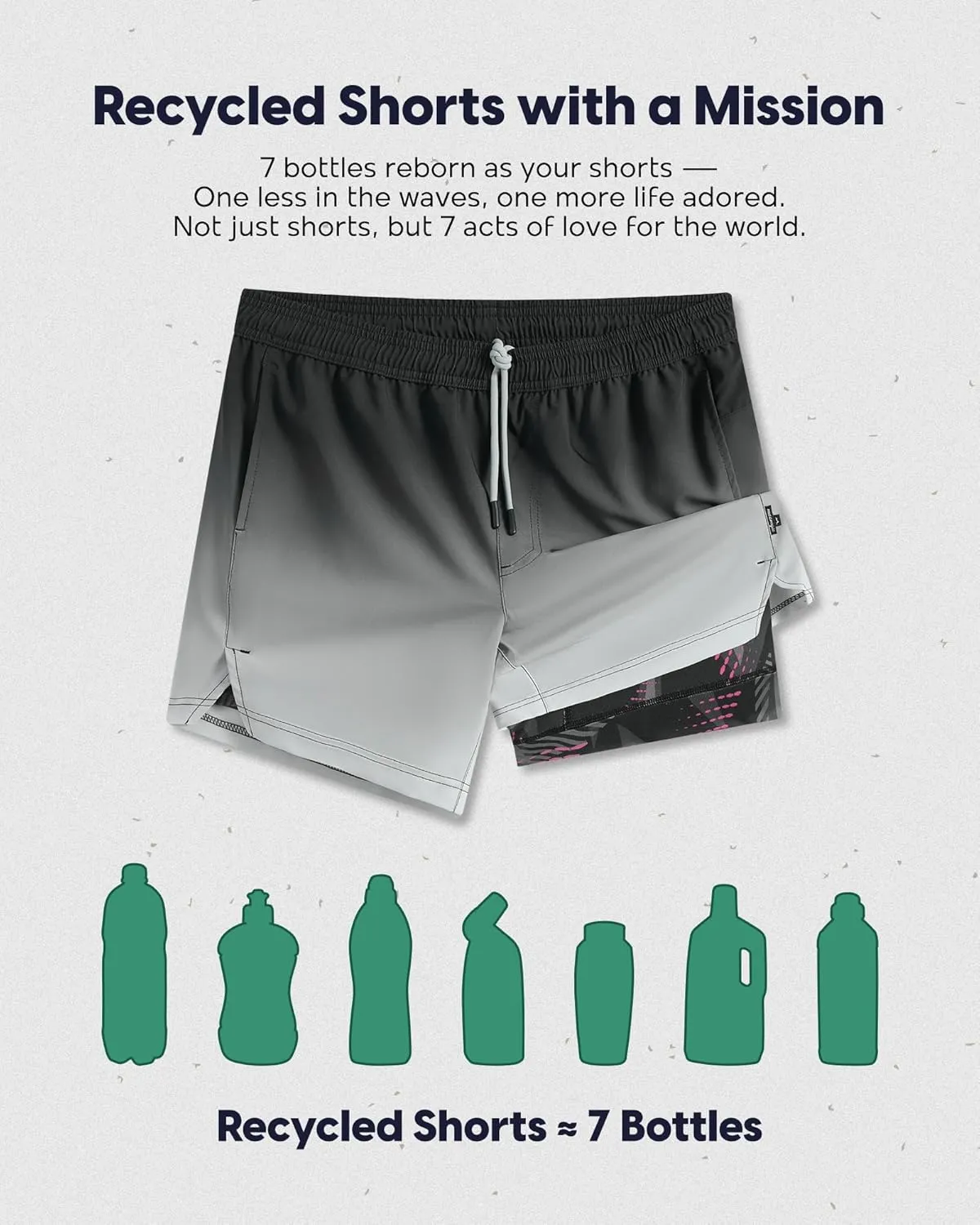 maamgic Men's 5'' Athletic Shorts 2 in 1 Running Shorts Recycled Polyester Workout Shorts