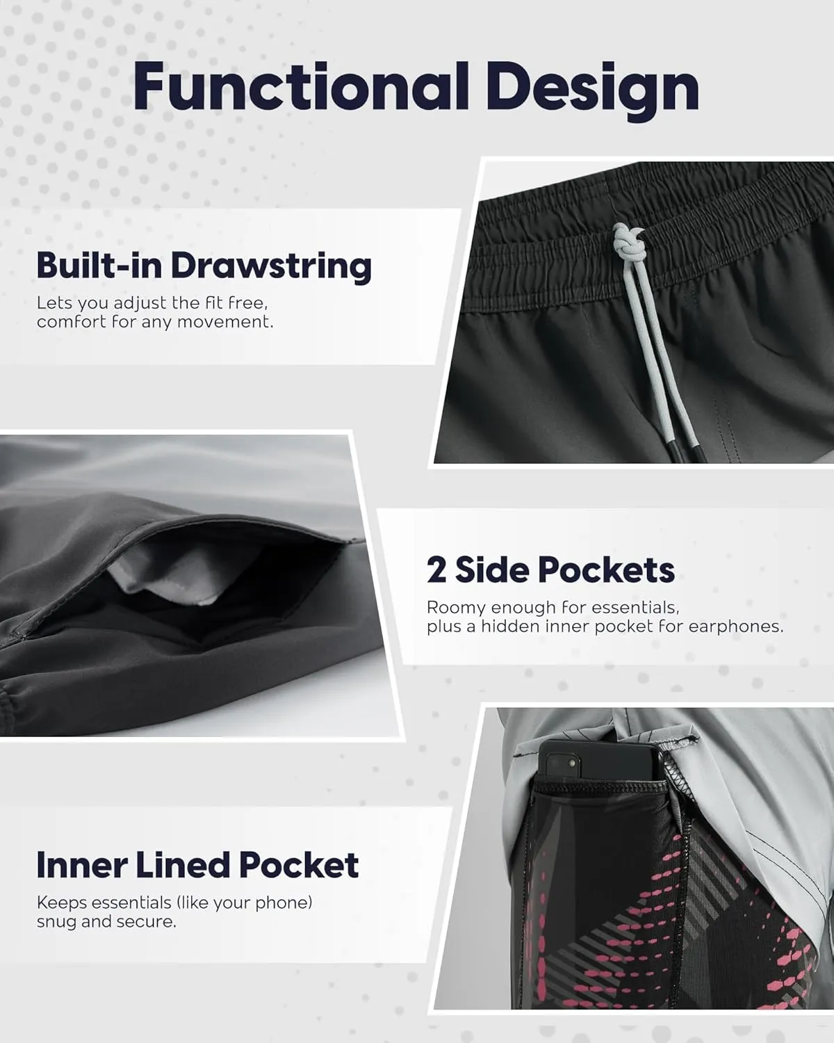maamgic Men's 5'' Athletic Shorts 2 in 1 Running Shorts Recycled Polyester Workout Shorts