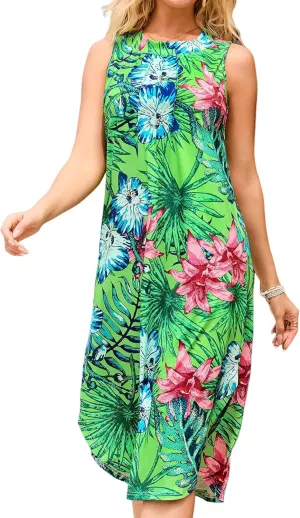 MAKABO Women's Summer Dresses, 2025 Sleeveless Round Neck Casual Fashion Beach Tank Sundress with Pockets