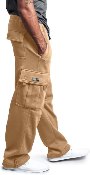 Men Cargo Combat Work Pant Yoga Jogger Summer Soft Sweat Pants Loose Open Hem Elastic Waist Lounge Pants