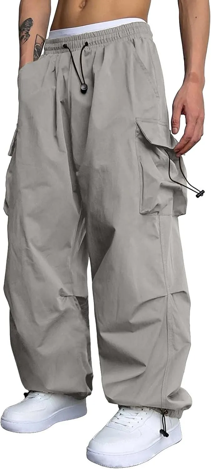 Men Cargo Pants Stretch Casual Joggers Elastic Waist Drawstring Combat Work Pants Multi Pockets