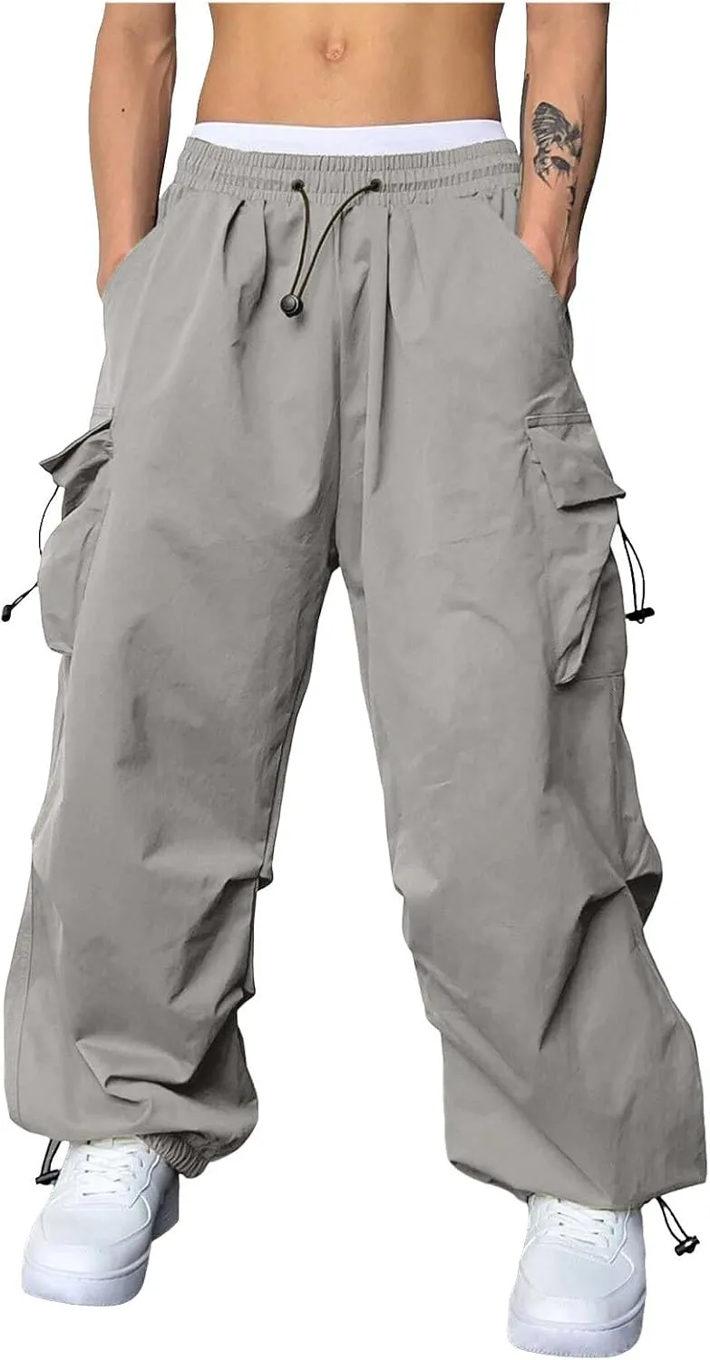 Men Cargo Pants Stretch Casual Joggers Elastic Waist Drawstring Combat Work Pants Multi Pockets