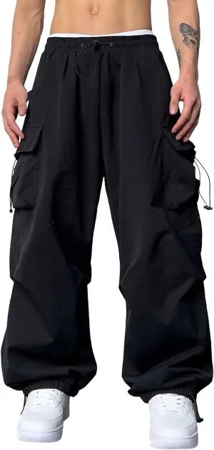 Men Cargo Pants Stretch Casual Joggers Elastic Waist Drawstring Combat Work Pants Multi Pockets