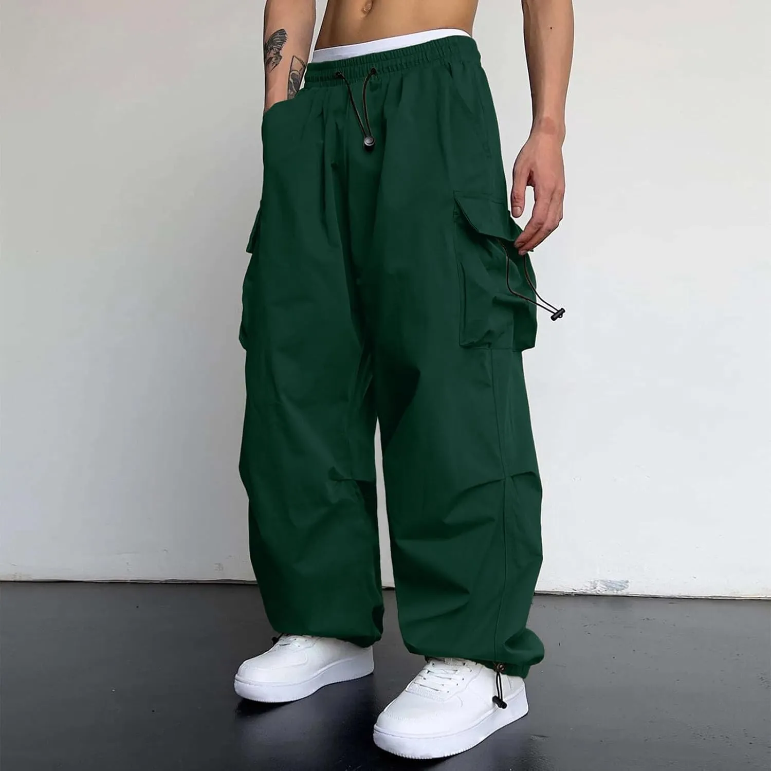 Men Cargo Pants Stretch Casual Joggers Elastic Waist Drawstring Combat Work Pants Multi Pockets