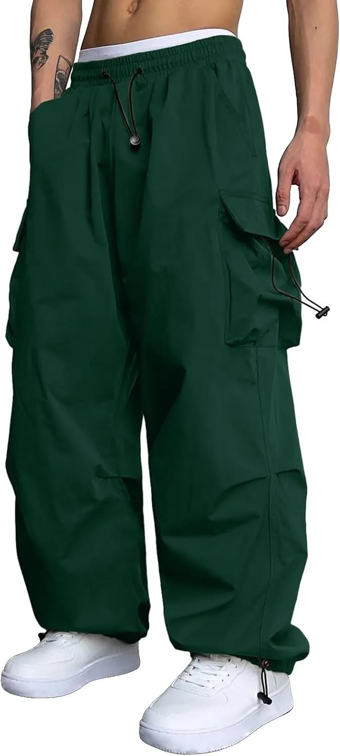 Men Cargo Pants Stretch Casual Joggers Elastic Waist Drawstring Combat Work Pants Multi Pockets