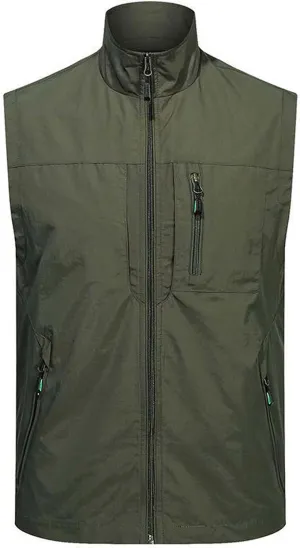 Men Outdoor Quick-drying Softshell Vest Men Full-Zip Windbreaker Multi Pockets Fishing Vests Jacket for Hiking Golf