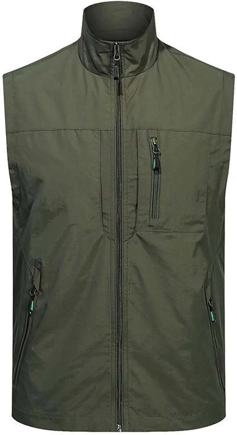 Men Outdoor Quick-drying Softshell Vest Men Full-Zip Windbreaker Multi Pockets Fishing Vests Jacket for Hiking Golf