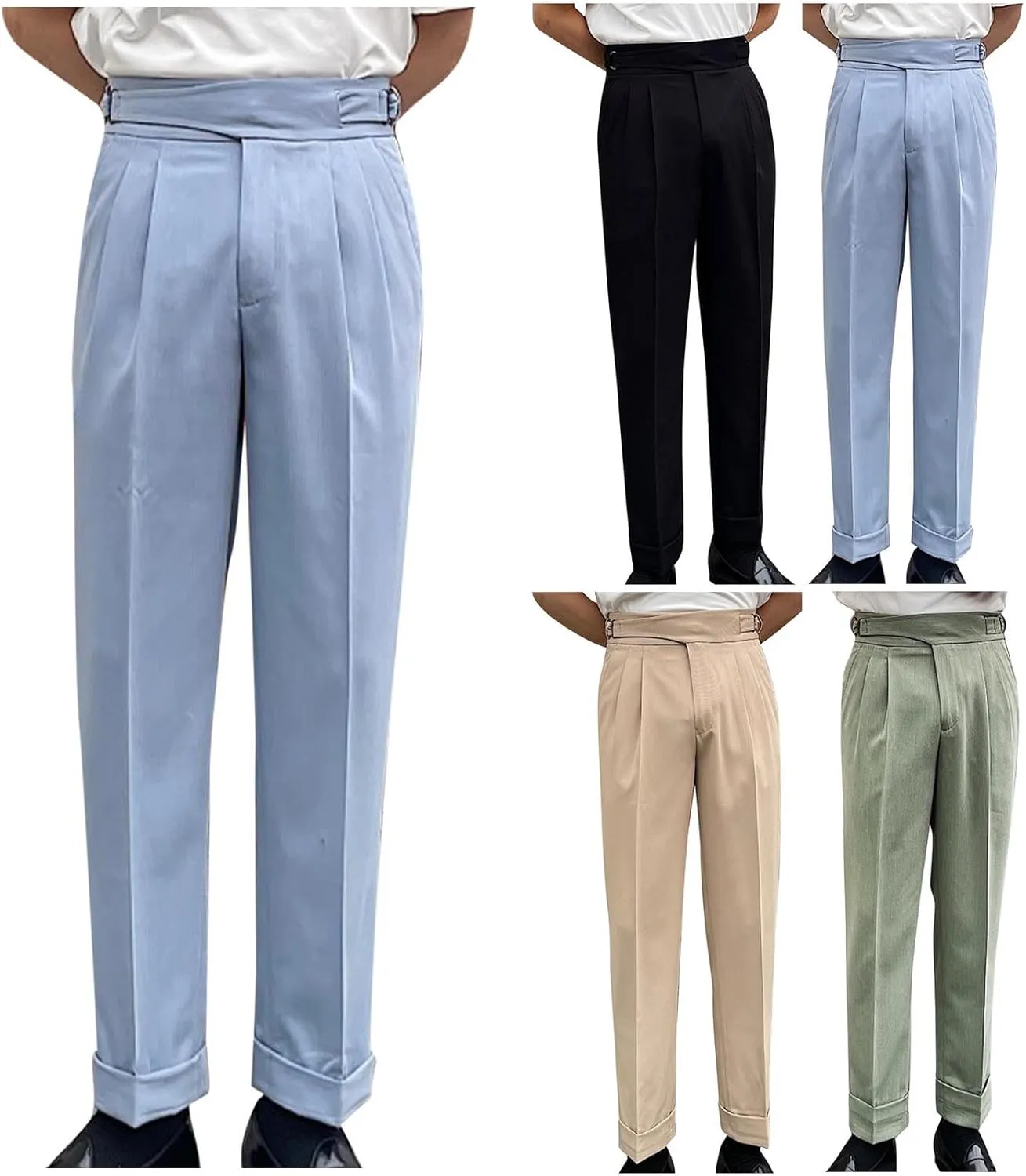 Men Suit Pants Slim-Fit Pleated-Front Dress Pant Straight-Fit Formal Business Trouser Casual Solid Color Smart Trousers