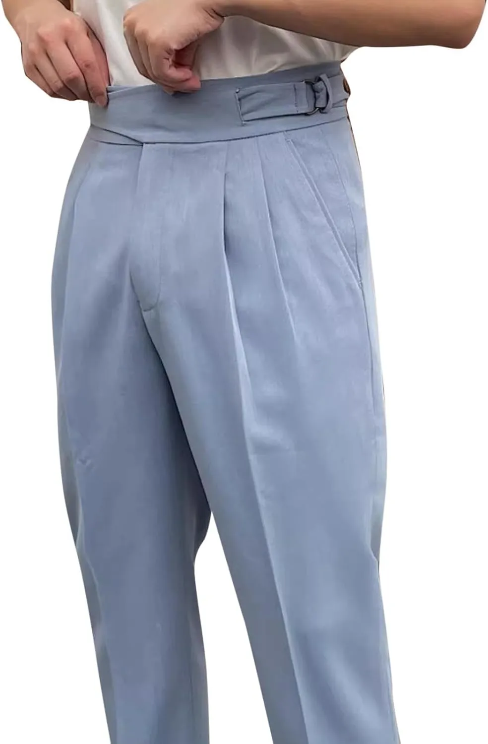 Men Suit Pants Slim-Fit Pleated-Front Dress Pant Straight-Fit Formal Business Trouser Casual Solid Color Smart Trousers