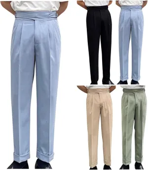 Men Suit Pants Slim-Fit Pleated-Front Dress Pant Straight-Fit Formal Business Trouser Casual Solid Color Smart Trousers