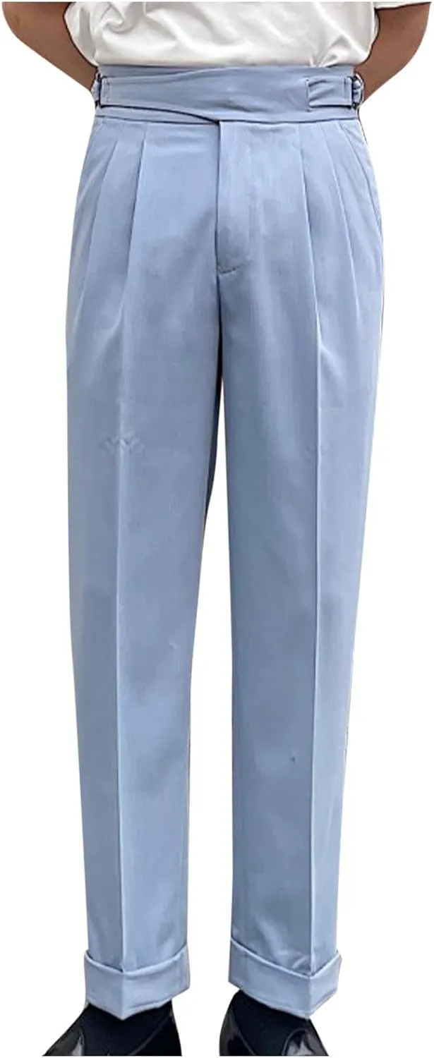 Men Suit Pants Slim-Fit Pleated-Front Dress Pant Straight-Fit Formal Business Trouser Casual Solid Color Smart Trousers