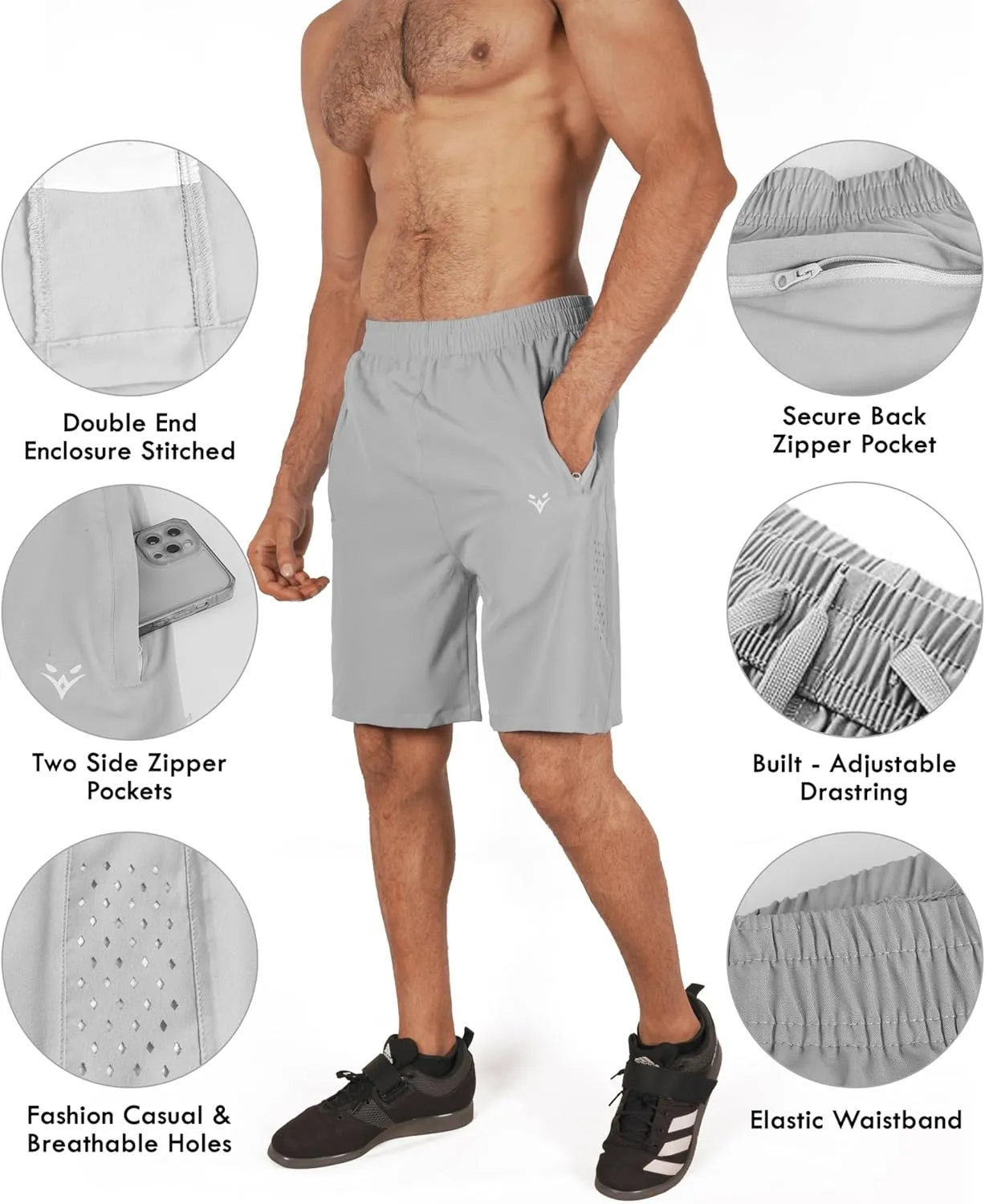 Men's Athletic Running Shorts Quick Dry Workout Shorts Lightweight Sports Gym Basketball Shorts Hiking