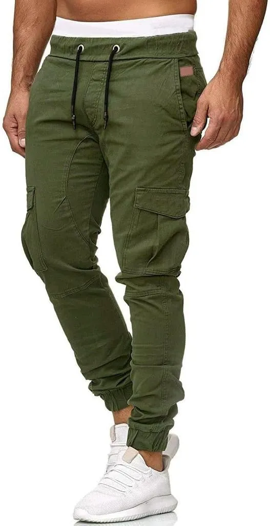 Men's Athletic Running Sweatpants Mens Pocket Trousers Beam Drawstring Men's Pants Men's Athletic Running Sweatpants