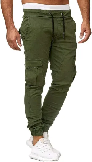 Men's Athletic Running Sweatpants Mens Pocket Trousers Beam Drawstring Men's Pants Men's Athletic Running Sweatpants