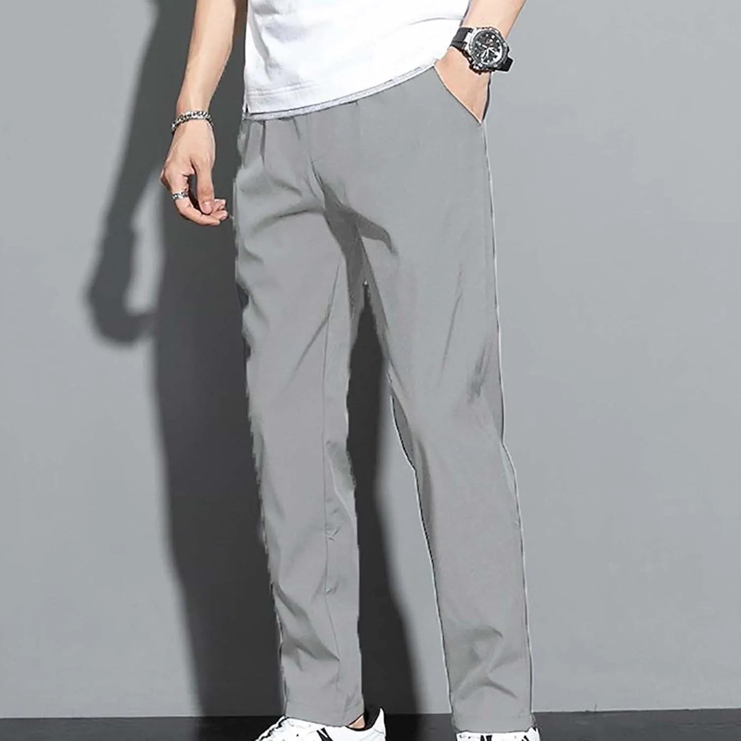 Mens Casual Business Pants Straight Leg Lightweight Breathable Comfort Office Trousers Formal Solid Quick Dry Leisure Pants